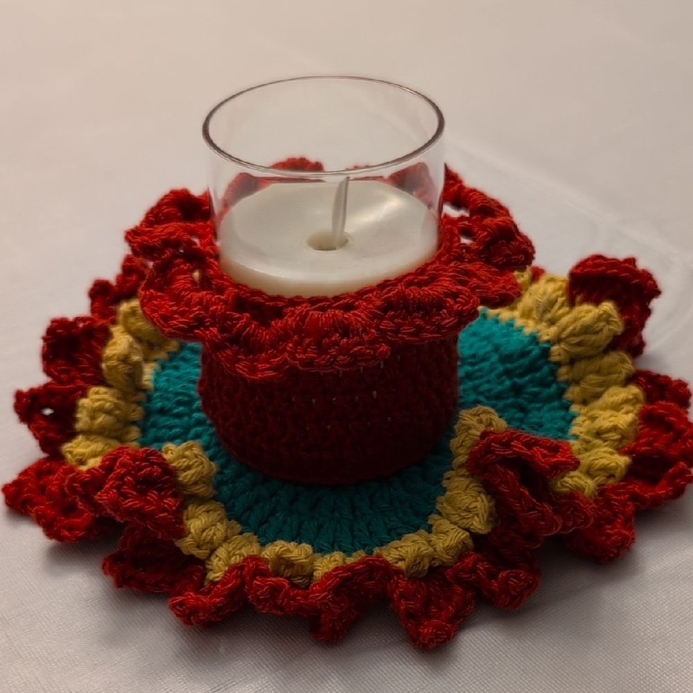 HANDMADE Colorful Crochet Candle Holder - Picture 3 of 11